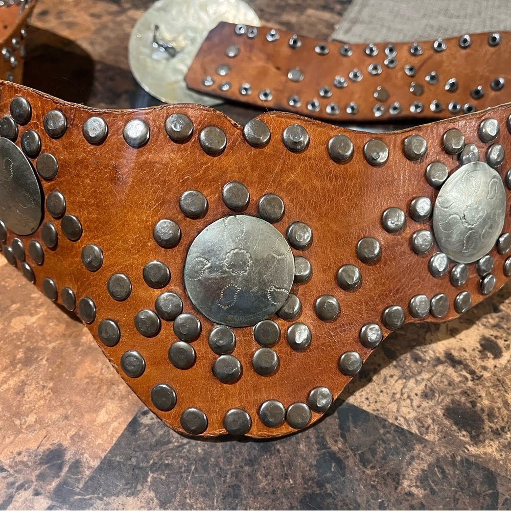 Vintage Brown Leather Studded Belt